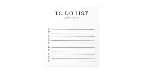 Simple Elegant To Do List Notepad Zazzle