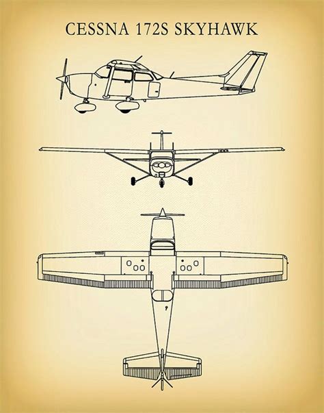 Cessna 172 Skyhawk Drawing Airplane Art Print Poster Etsy In 2021