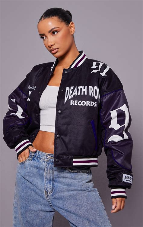 Black Deathrow Records Graphic Bomber Jacket Prettylittlething