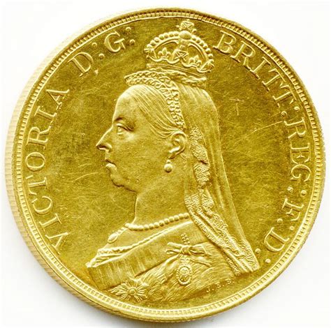 Selling gold bullion to or from a pawn shop. 1887, Queen Victoria, £5, Five Pound, Gold, Sovereign ...