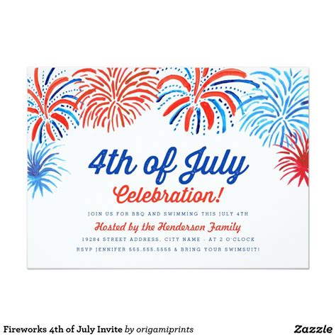 Fireworks 4th Of July Invite Party Invite Template