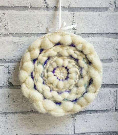Tapestry Wallhanging In Circular Embroidery Hoop Woven White Grey