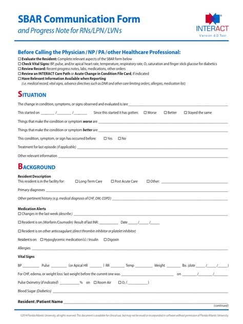 Interact V4 Sbar Communication Form Dec 10 Pain Wound