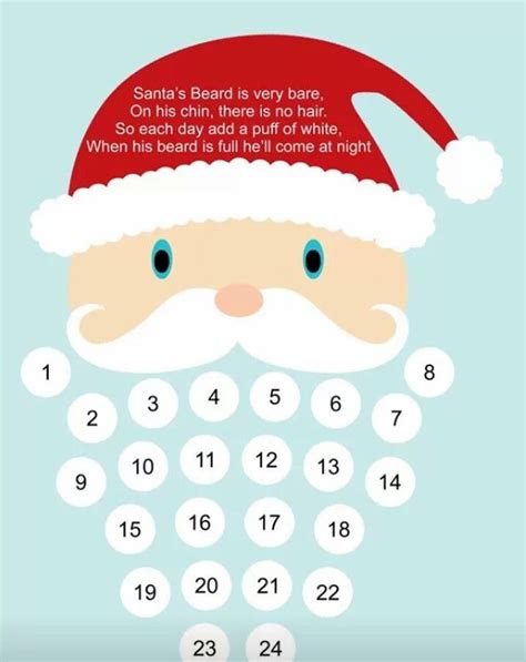 Santa Beard Advent Calendar Santa Beard Printable Advent Calendar