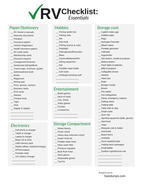 Free Printable Rv Inspection Checklist Printable Gardening Guidebook