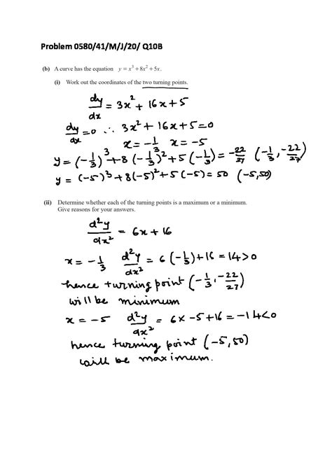 Solution Igcse Paper 4 Differentiationproblem 058041mj20q10b