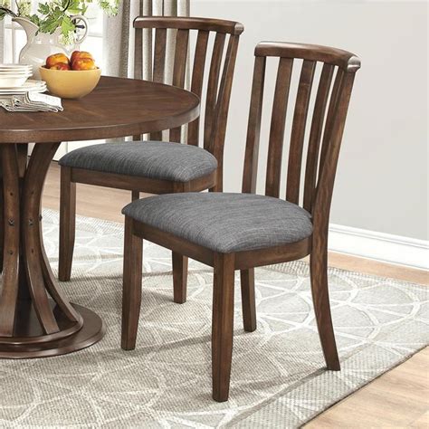 Modern shaped elegantly upholstered side chairs are tufted with individually hand applied nailhead trim. Coaster #107402 Prescott Slat Back Grey Upholstered Dining ...