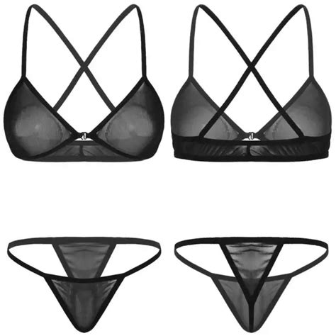 women sheer mesh see through bikini lingerie set bra top with g string underwear 7 19 picclick