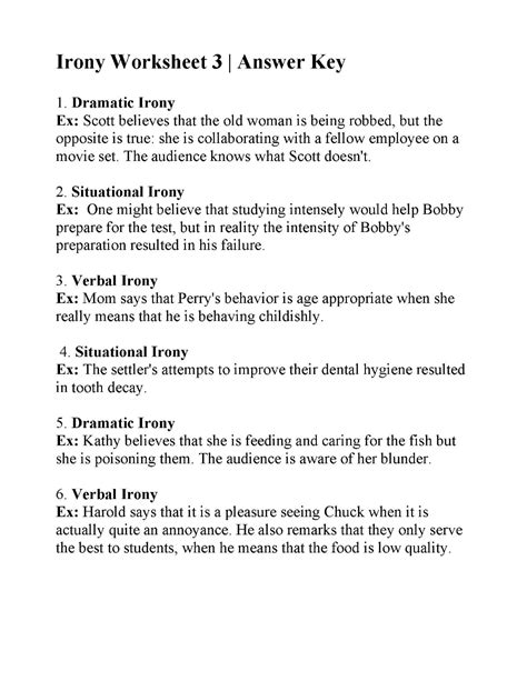 Types Of Irony Worksheet Worksheet