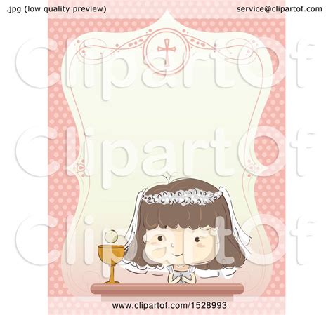 Clipart Of A Sketched Girl At Her First Communion In A Border With