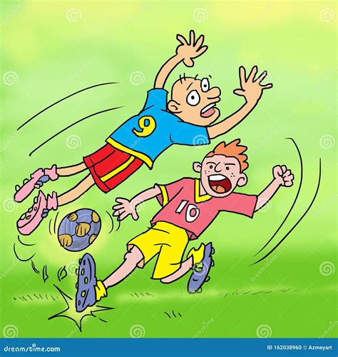 Funny Cartoon Kids Playing Football Illustration Stock Illustration