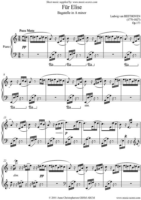 Beethoven Für Elise Piano Classical Sheet Music