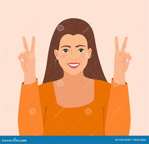 Woman Showing Victory Or V Sign Smiling Girl Making Peace Vector