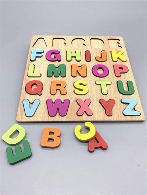 26pcsset Wooden Jigsaw Puzzle Modern Letter Matching Building Block
