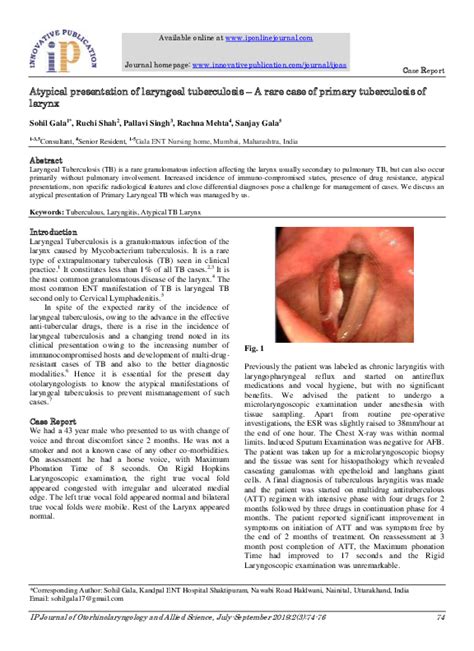 Pdf Atypical Presentation Of Laryngeal Tuberculosis A Rare Case Of