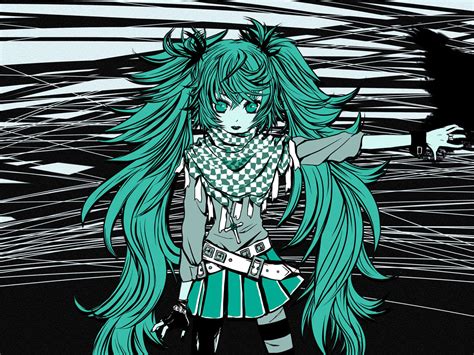 Agi Holic2007 Aqua Eyes Aqua Hair Cross Gloves Hatsune Miku Jpeg Artifacts Long Hair