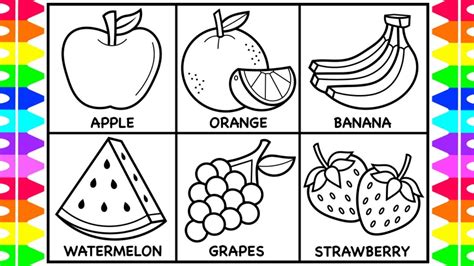 Print, color and enjoy these fruit coloring pages! How to Draw Fruit for Kids 🍏🍊🍌🍉🍇🍓Fruit Drawings for Kids ...