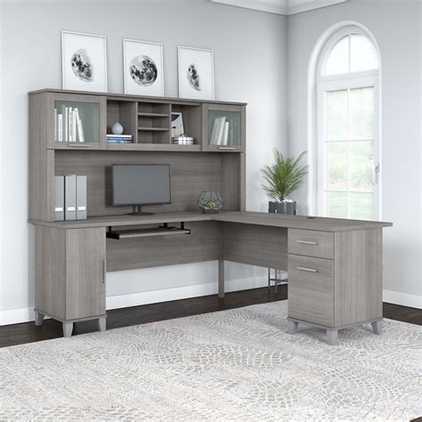 72w L Shaped Desk With Hutch In Platinum Gray By Bush
