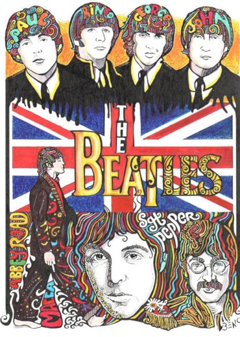 The Beatles Poster Hand Colored By Posterography Etsy Beatles Art