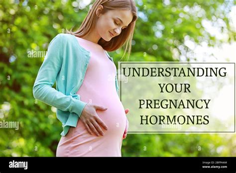 mujer embarazada joven en el parque texto entender las hormonas del embarazo fotografía de
