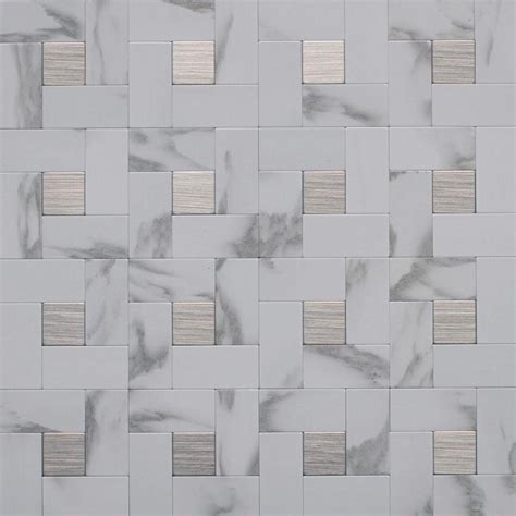 Instant Mosaic 12 In X 12 In Peel And Stick Faux White Marble And
