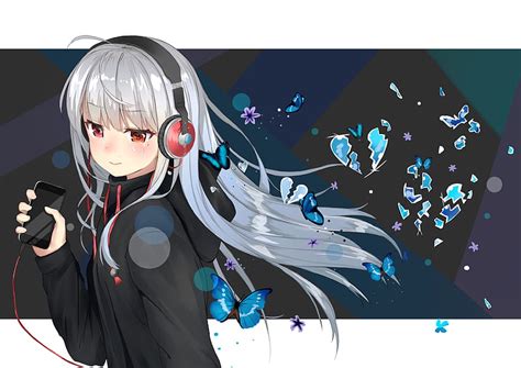 Anime Girl With White Hair And Headphones
