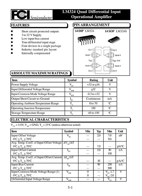 Lm324 Data Sheet Lm324 Quad Differential Input Operational