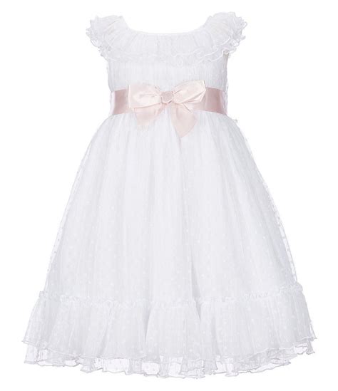 Laura Ashley Little Girls 2t 6x Lace Trim Ribbon Bow Waist A Line Dress
