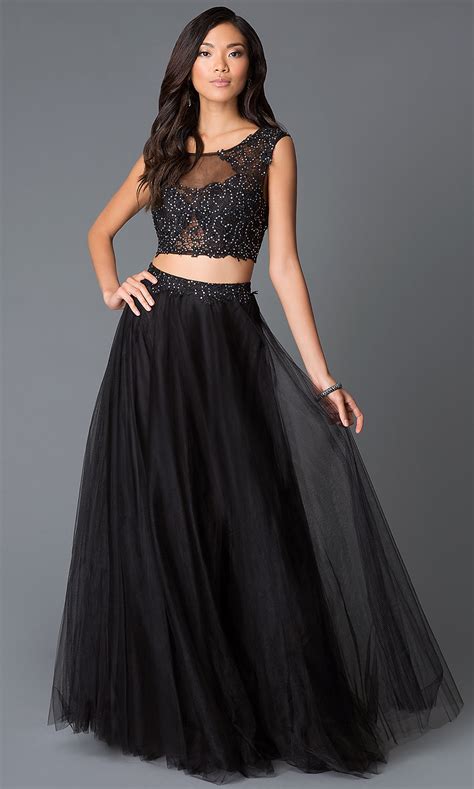 Long Black Two Piece Prom Dress Promgirl