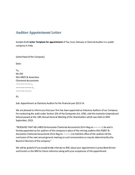 auditor appointment letter