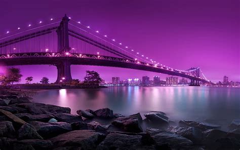 Manhattan Bridge Manhatten River Purple Bridge Hd Wallpaper Peakpx
