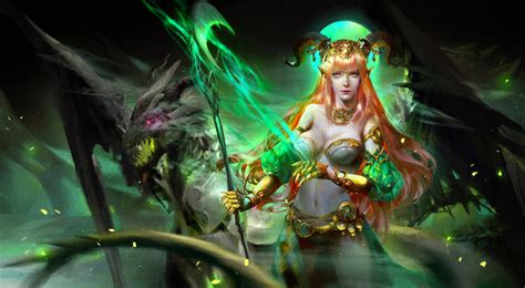 1920x1055 Art Pretty Beautiful Magic Woman Fantasy Girl Green Digital Coolwallpapersme