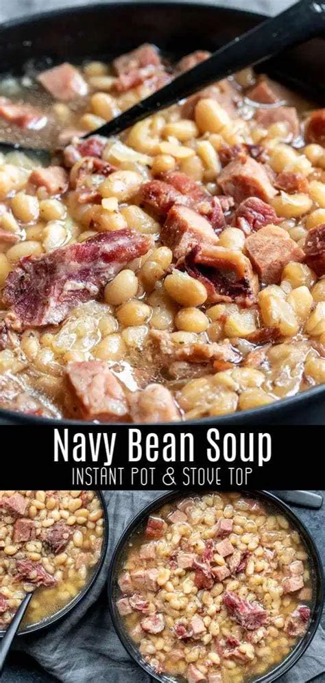 How to make pot of beans with ham. This easy Instant Pot Navy Bean Soup is an old fashioned ...