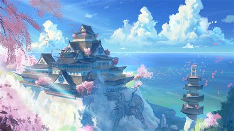 Free Japan Temple Scenery Anime Manga Computer Desktop