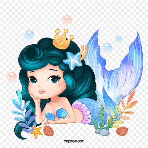 gambar puteri duyung kartun yang dilukis dengan tangan mermaid grafik ikan duyung cantik png