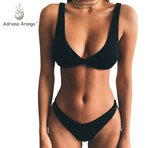 Adriana Arango 2019 Women Swimwear Black Bikini Set Hot Sexy High Cut Brazillian Thong Swimsuit