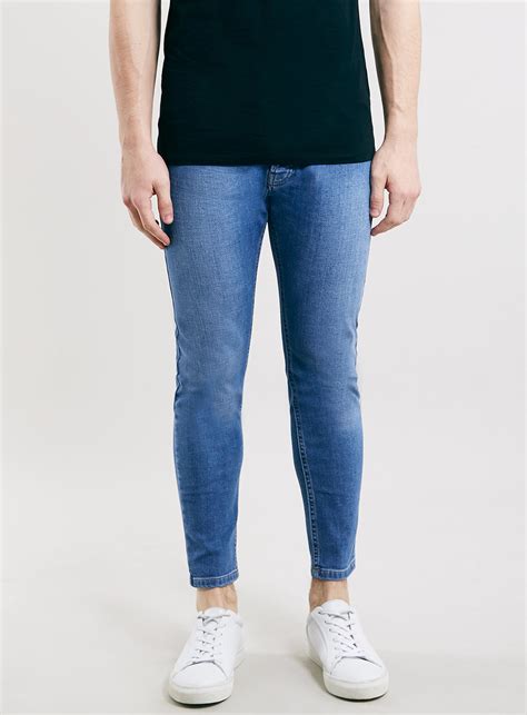 Topman Blue Cropped Mid Washed Stretch Skinny Fit Jeans For Men Lyst