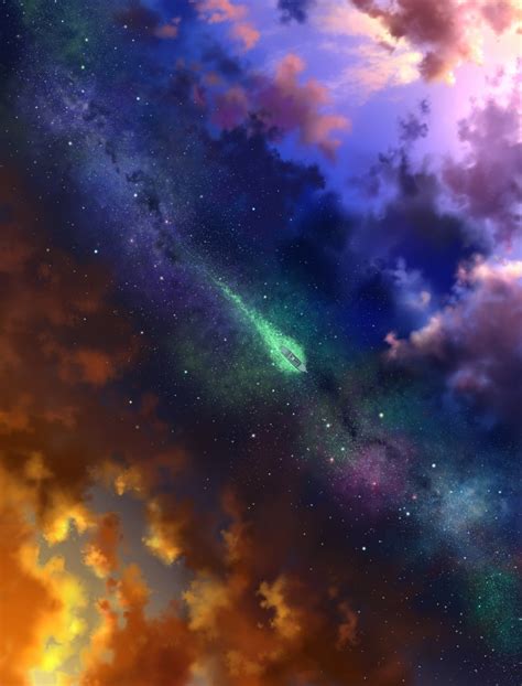 Wallpaper Boat Stars And Clouds Two Dimension Fantasy World