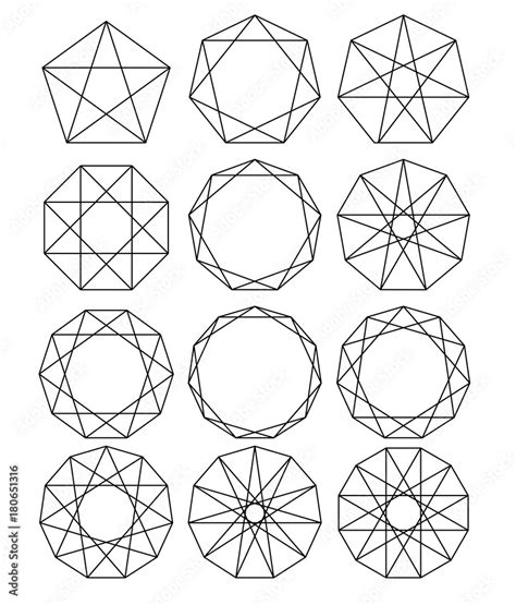 Set Of Geometric Shapes Sacred Geometry Lines Crossing The Polygon