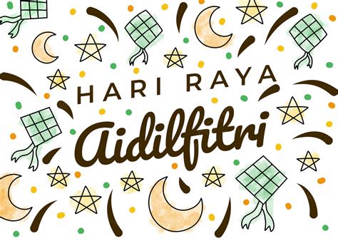 Hari Raya Aidilfitri Atau Idul Fitri Dengan Cute Cartoon Doodle Style