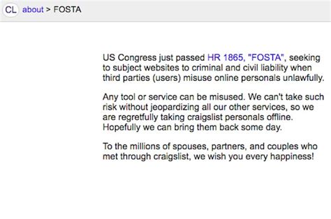 Craigslist Just Took Personal Ads Offline After Congress Passed An Anti Sex Trafficking Bill