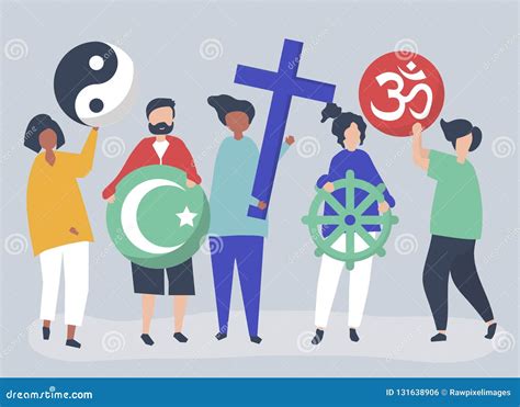 People Holding Diverse Religious Symbols Illustration Stock Vector