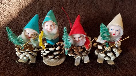 Vintage Set Of 4 Pinecone Gnomes By Vintagebarnyard On Etsy Christmas