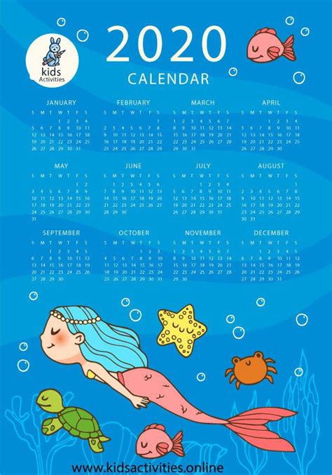 Free Cute 2020 Calendar Printable Pdf Kids Activities Calendar