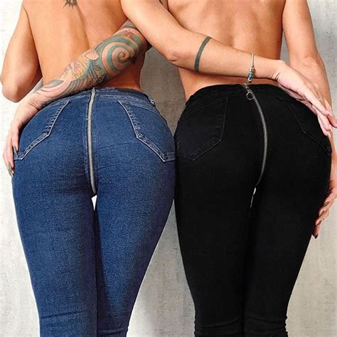 Women Back Zipper Pencil Stretch Denim Skinny Jeans Pants High Waist T