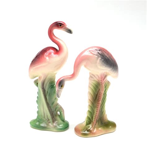 Two Vintage Ceramic Flamingo Figurines Ebth