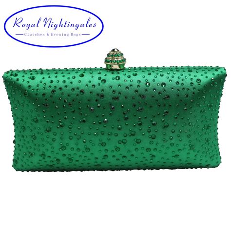 Womens Dark Green Evening Clutch Bags With Sparkle Crystal Diamonds