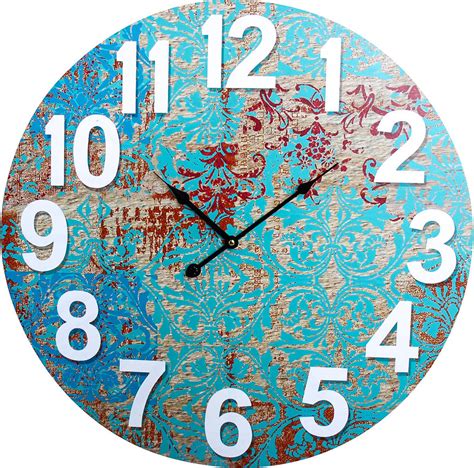 Large Round 58cm Blue Fleur Design Wall Clock