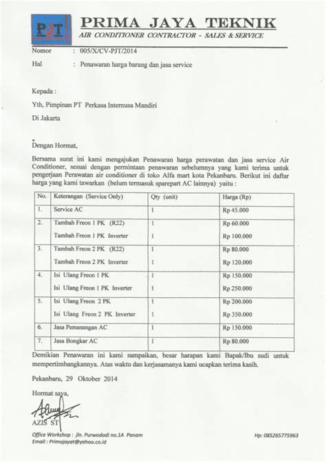 Contoh Surat Penawaran Harga Barang Word  IMAGESEE