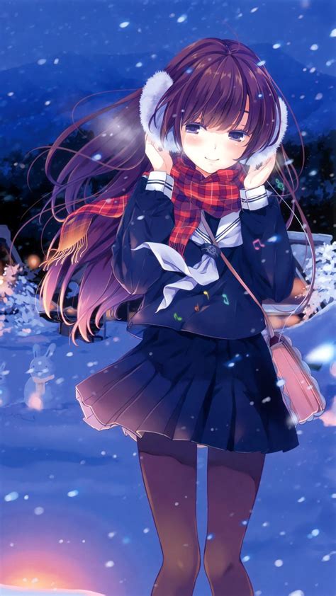 Anime Wallpaper Schoolgirl In The Winter Evening Anime Mobile Wallpaper 1080x1920 5455 278443564